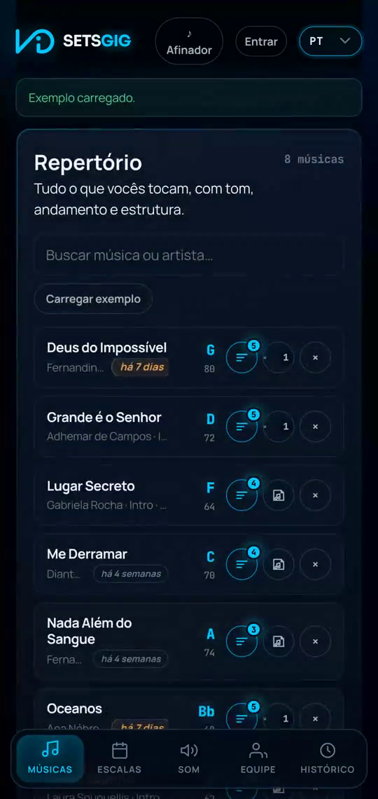 A tela do SETSGIG no celular